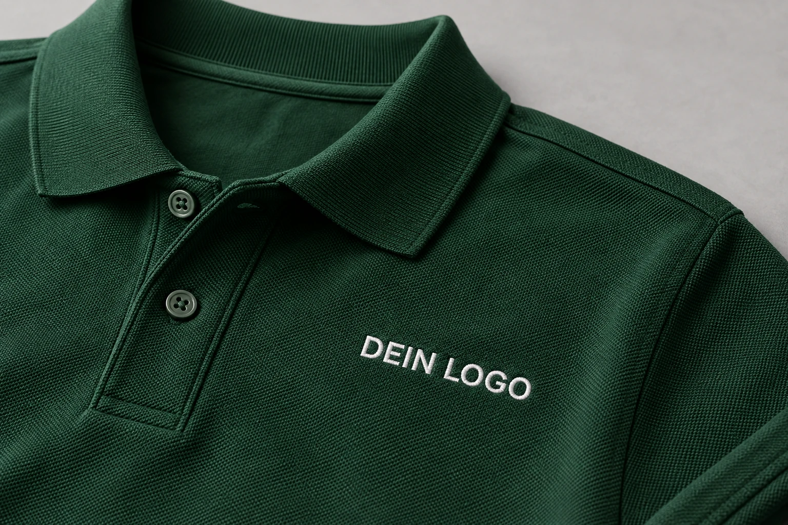 Illustratives Detail eines grünen Poloshirts mit weißem Stick