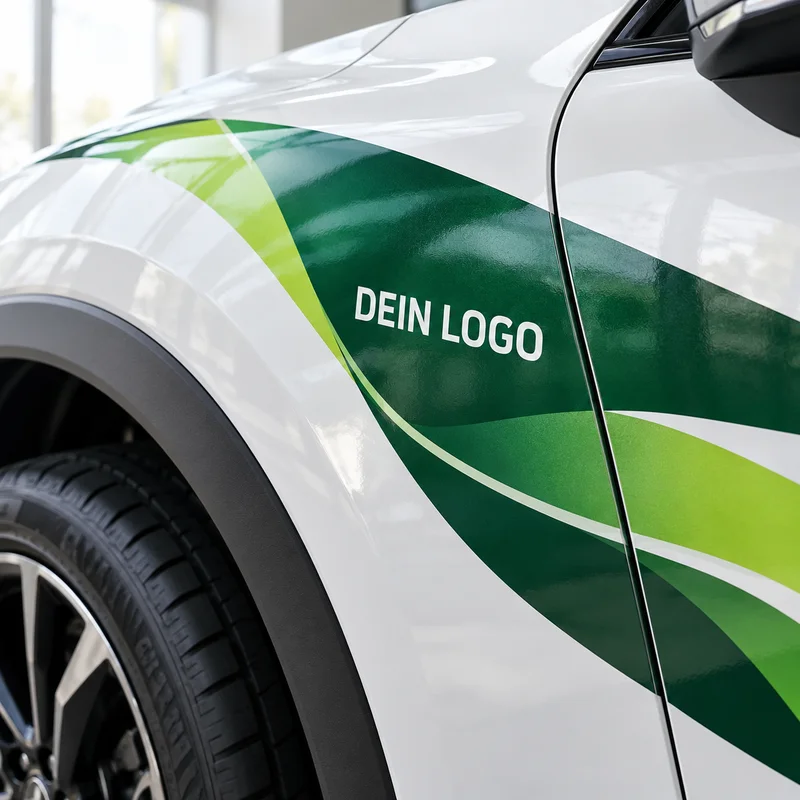 Detail eines mehrfarbigen grünen Digitaldrucks auf Fahrzeugfolie