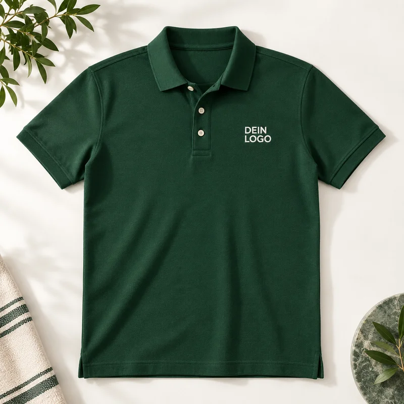 Illustratives Mockup: Poloshirts mit Bruststick